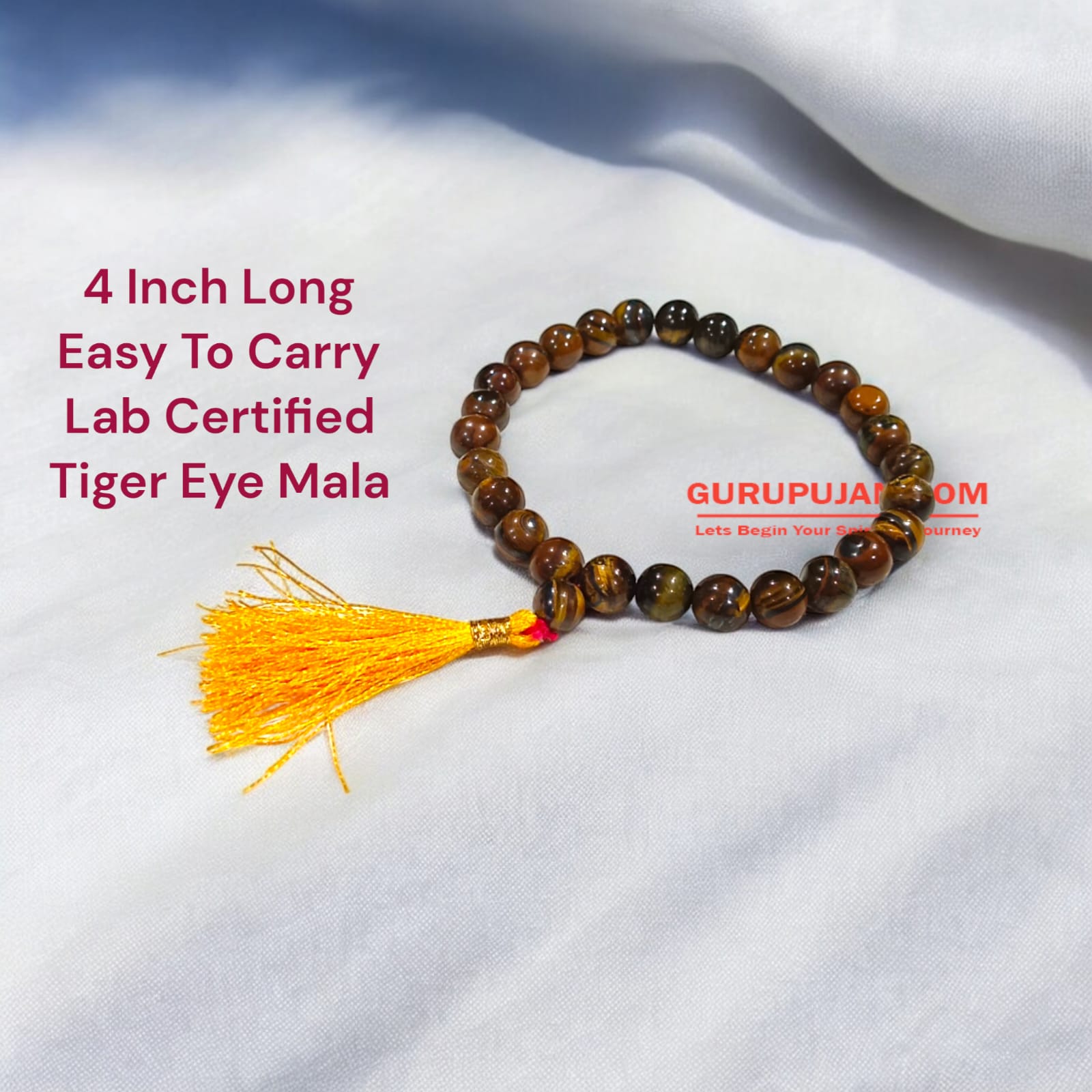 Tiger Eye Mala 27+1 beads made from natural Tiger's Eye stones, featuring 8MM beads for wrist wear, ideal for jaap and meditation practices.