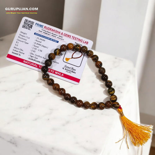 Tiger Eye Mala 27+1 Beads - Natural & Lab-Certified for Jaap & Meditation