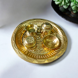 Traditional Aarti Thali for Mandir Use – Polished Metal Design with Diya and Puja Compartments