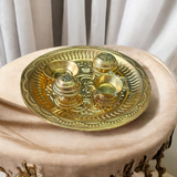 Traditional Aarti Thali for Mandir Use – Polished Metal Design with Diya and Puja Compartments
