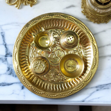 Traditional Aarti Thali for Mandir Use – Polished Metal Design with Diya and Puja Compartments