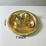 Traditional Aarti Thali for Mandir Use – Polished Metal Design with Diya and Puja Compartments