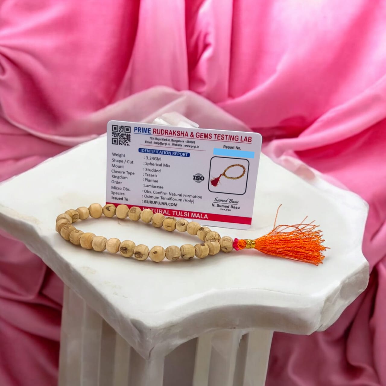 Tulsi Mala 27+1 beads made from natural Tulsi wood, featuring 8MM beads for wrist wear, ideal for jaap and spiritual meditation.