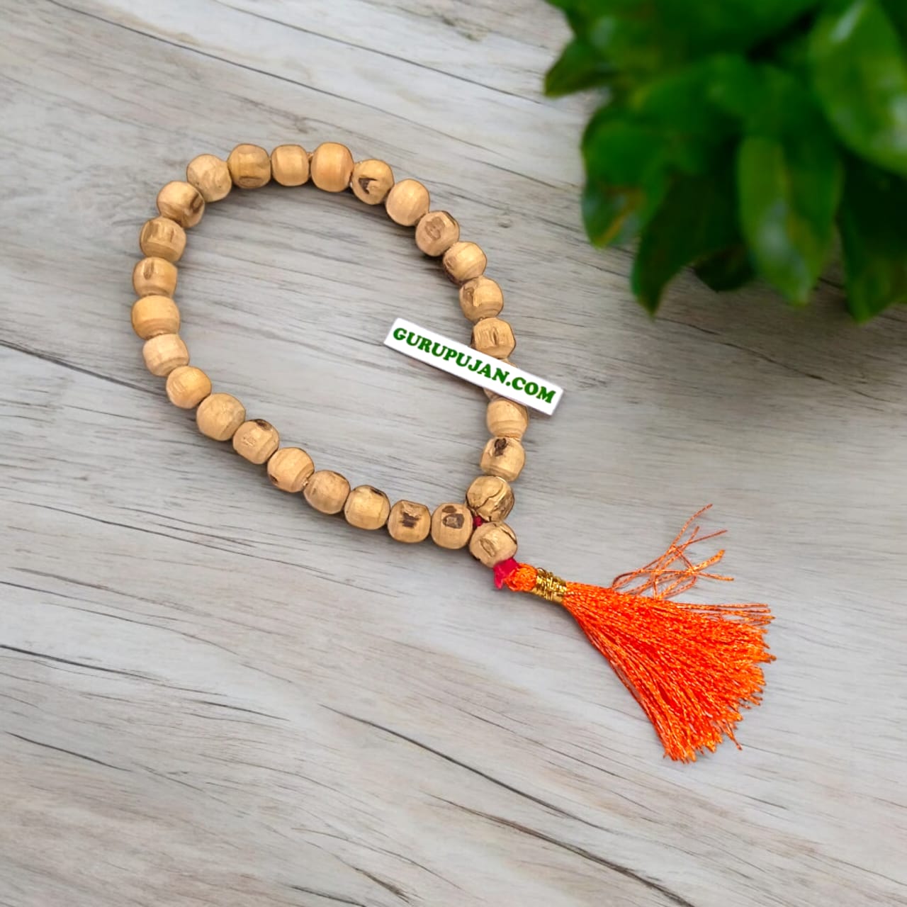 Tulsi Mala 27+1 beads made from natural Tulsi wood, featuring 8MM beads for wrist wear, ideal for jaap and spiritual meditation.