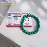 Turquoise Bracelet with smooth, 8MM natural turquoise beads, stretchable design with certificate, promoting balance, healing, and communication.