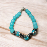 Turquoise and Blue Chalcedony gemstone bracelet with 8mm round beads on elastic thread, spiritual and healing jewelry