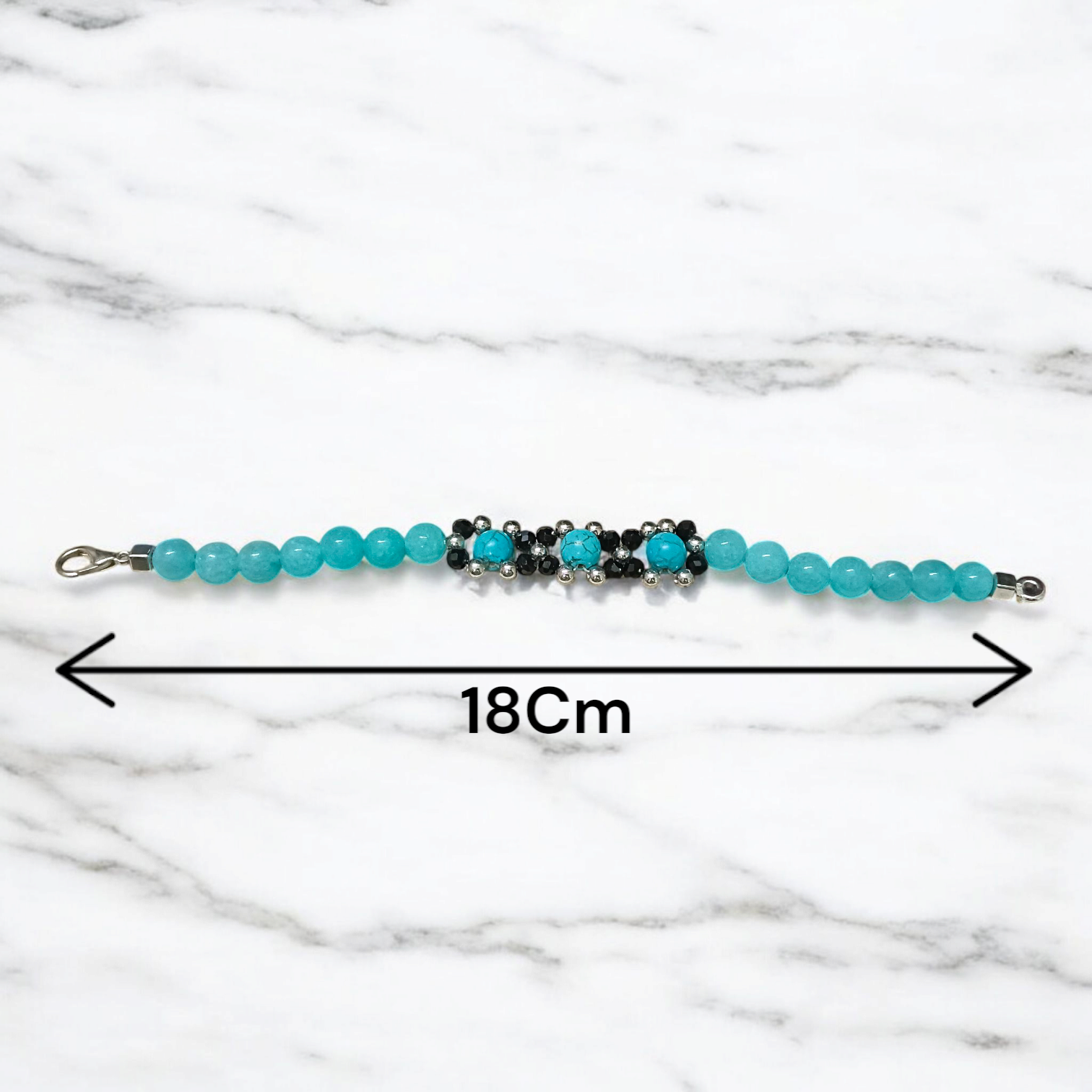 Turquoise and Blue Chalcedony gemstone bracelet with 8mm round beads on elastic thread, spiritual and healing jewelry