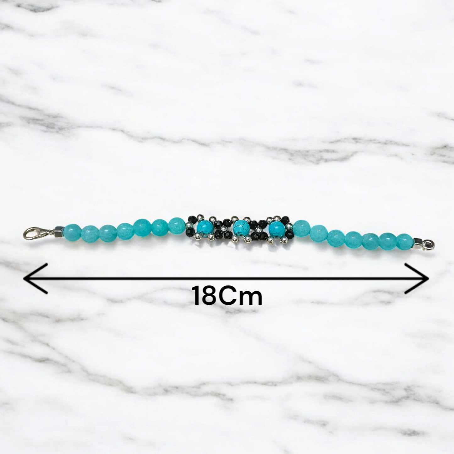 Turquoise and Blue Chalcedony gemstone bracelet with 8mm round beads on elastic thread, spiritual and healing jewelry