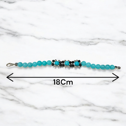 Turquoise and Blue Chalcedony gemstone bracelet with 8mm round beads on elastic thread, spiritual and healing jewelry