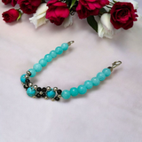 Turquoise and Blue Chalcedony gemstone bracelet with 8mm round beads on elastic thread, spiritual and healing jewelry