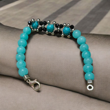 Turquoise and Blue Chalcedony gemstone bracelet with 8mm round beads on elastic thread, spiritual and healing jewelry