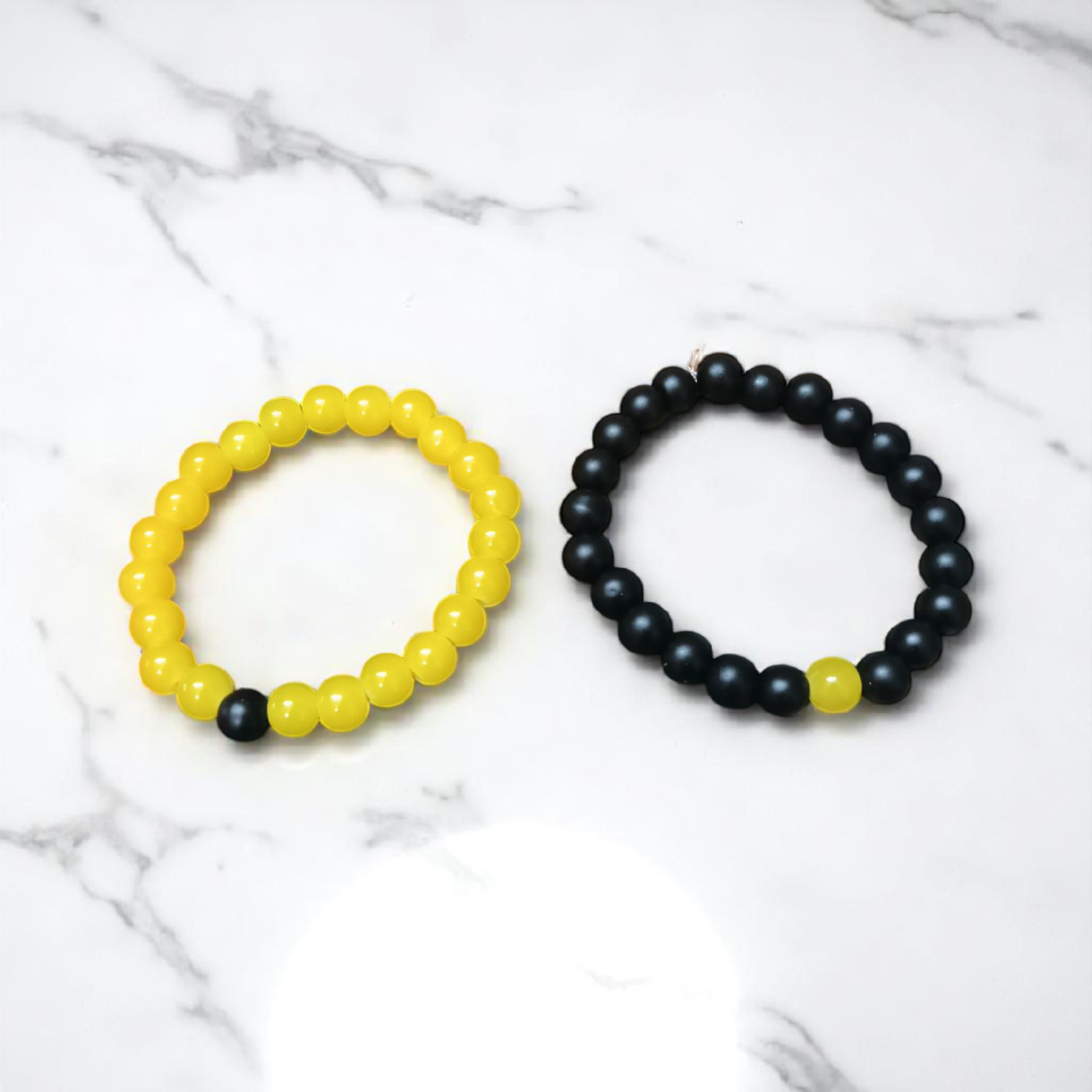 Twin Flame Couple Bracelet – 8MM Lab Certified Yellow Agate & Ebony Stones – Lab Certified Gurupujan