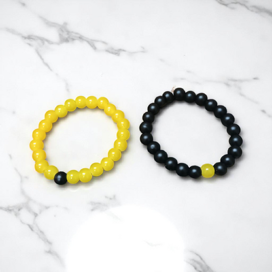 Twin Flame Couple Bracelet – 8MM Lab Certified Yellow Agate & Ebony Stones – Lab Certified Gurupujan