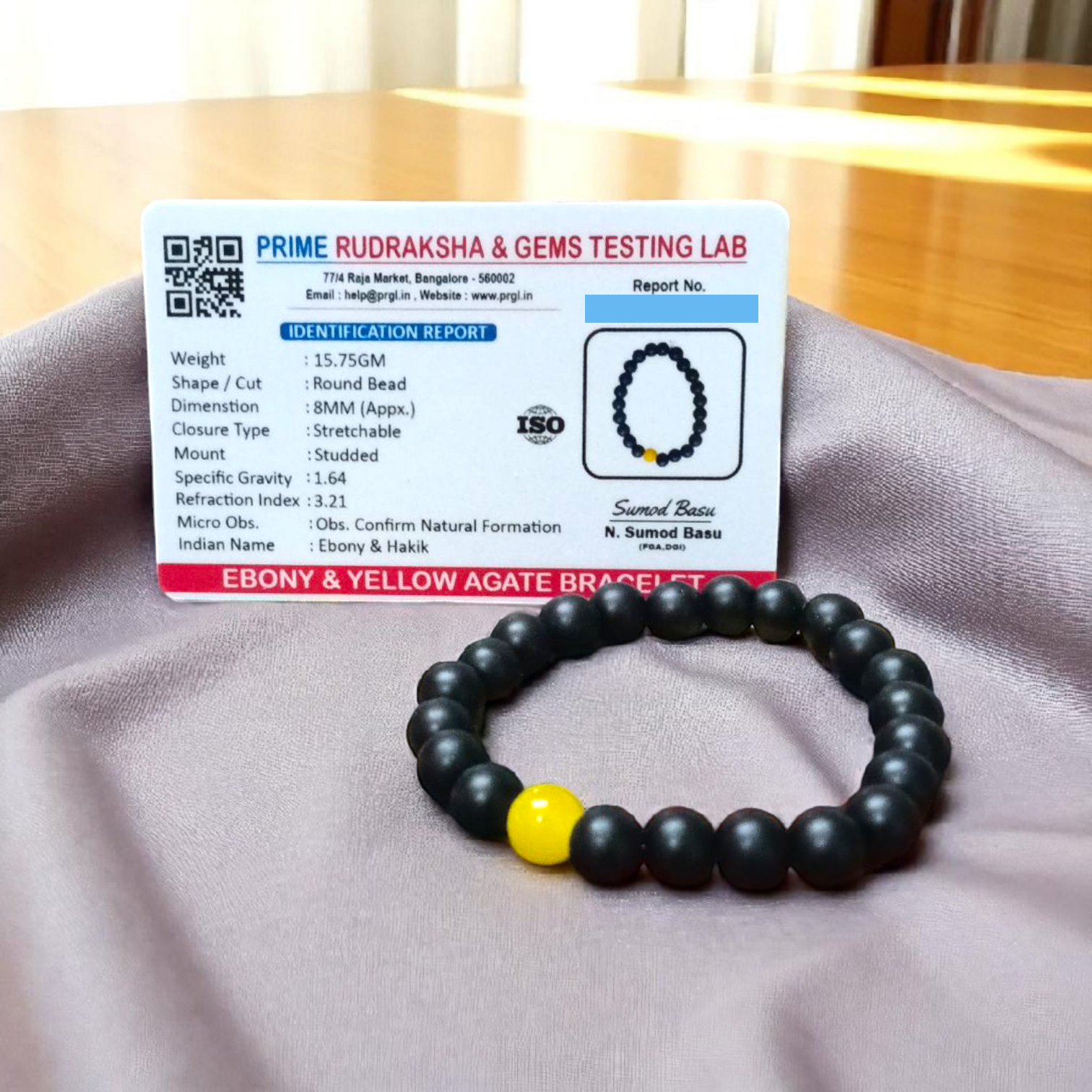 Twin Flame Couple Bracelet – 8MM Lab Certified Yellow Agate & Ebony Stones – Lab Certified Gurupujan