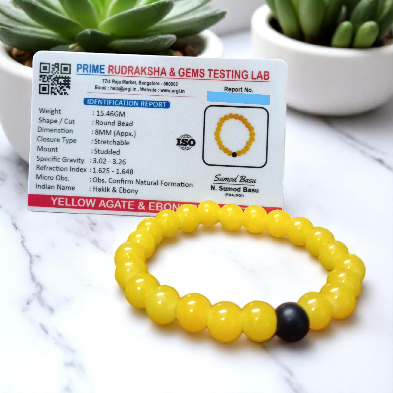 Twin Flame Couple Bracelet – 8MM Lab Certified Yellow Agate & Ebony Stones – Lab Certified Gurupujan