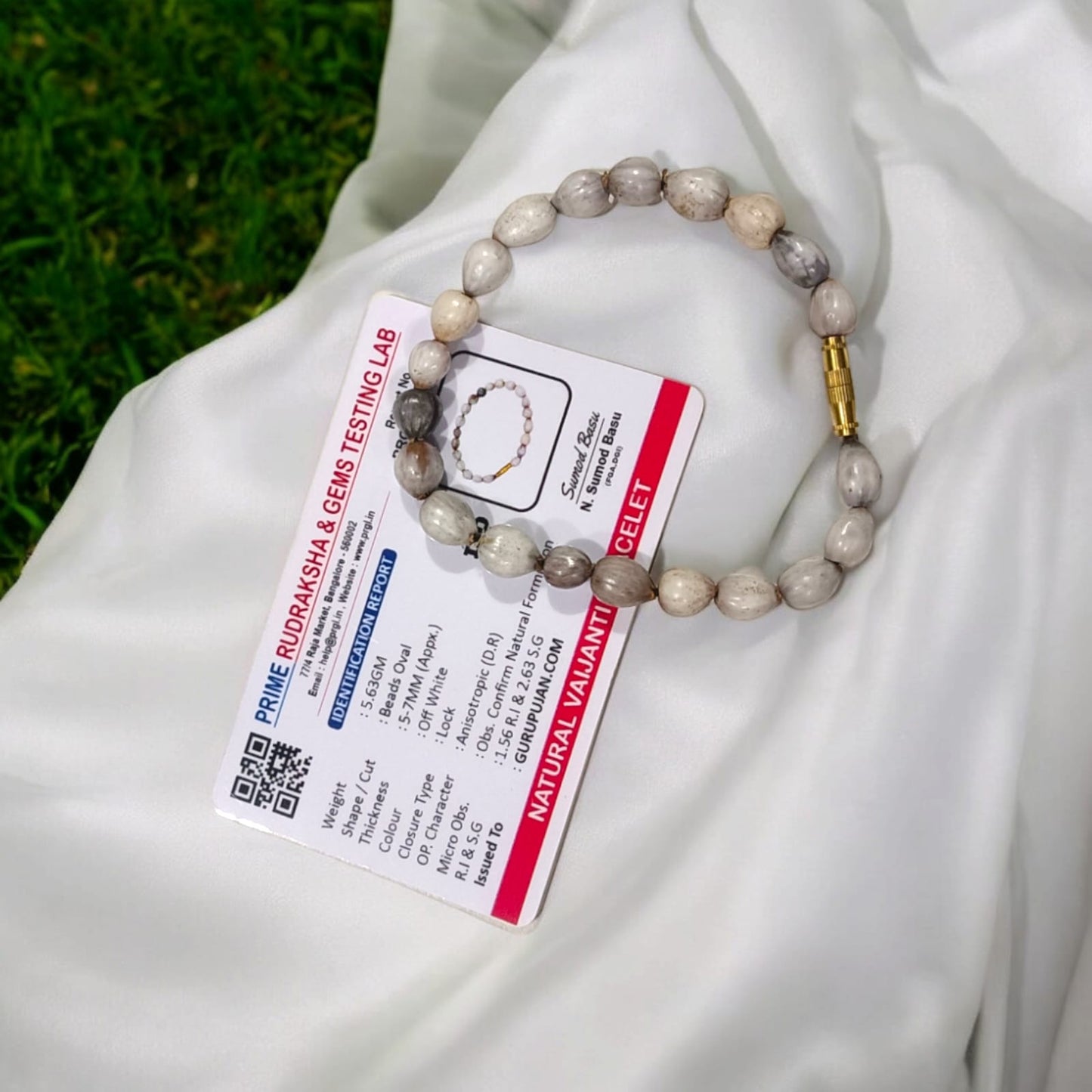 Vaijanti Bracelet crafted with natural Vaijanti beads, featuring a golden screw lock design, certified for authenticity and spiritual benefits.