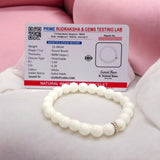 White Agate Bracelet with 8MM natural beads, lab certified, stretchable design for peace, positivity, and emotional healing.