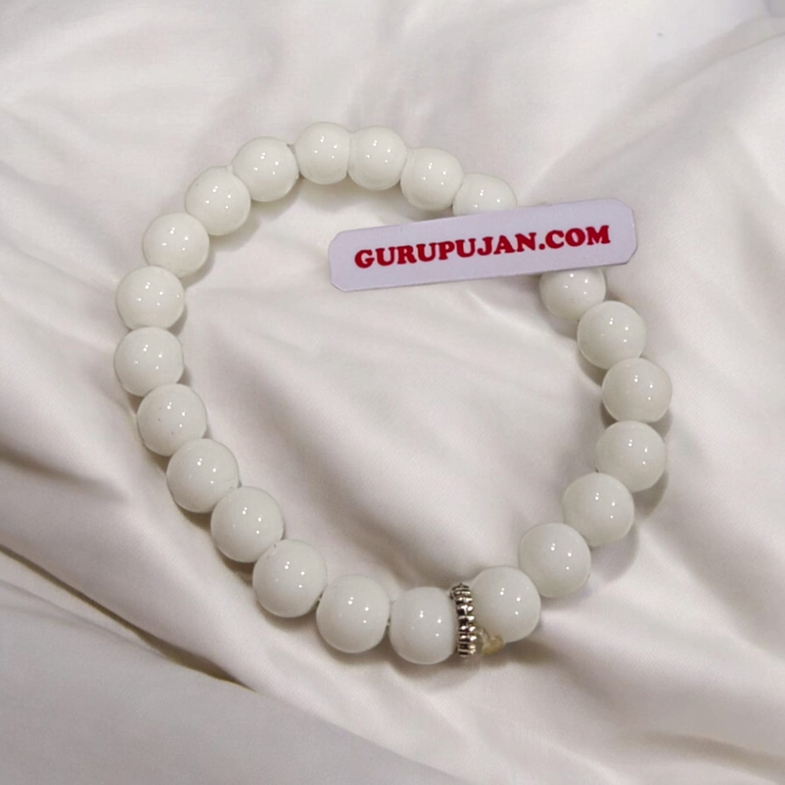 White Agate Bracelet with 8MM natural beads, lab certified, stretchable design for peace, positivity, and emotional healing.