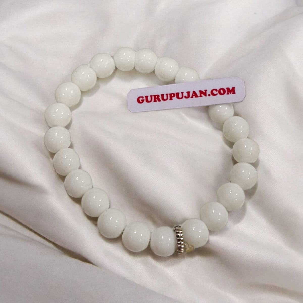 White Agate Bracelet with 8MM natural beads, lab certified, stretchable design for peace, positivity, and emotional healing.