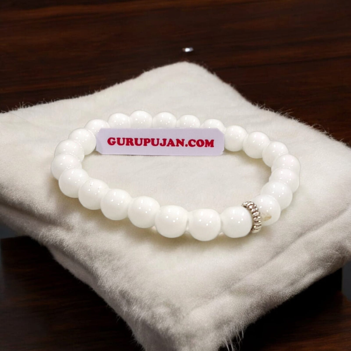 White Agate Bracelet with 8MM natural beads, lab certified, stretchable design for peace, positivity, and emotional healing.