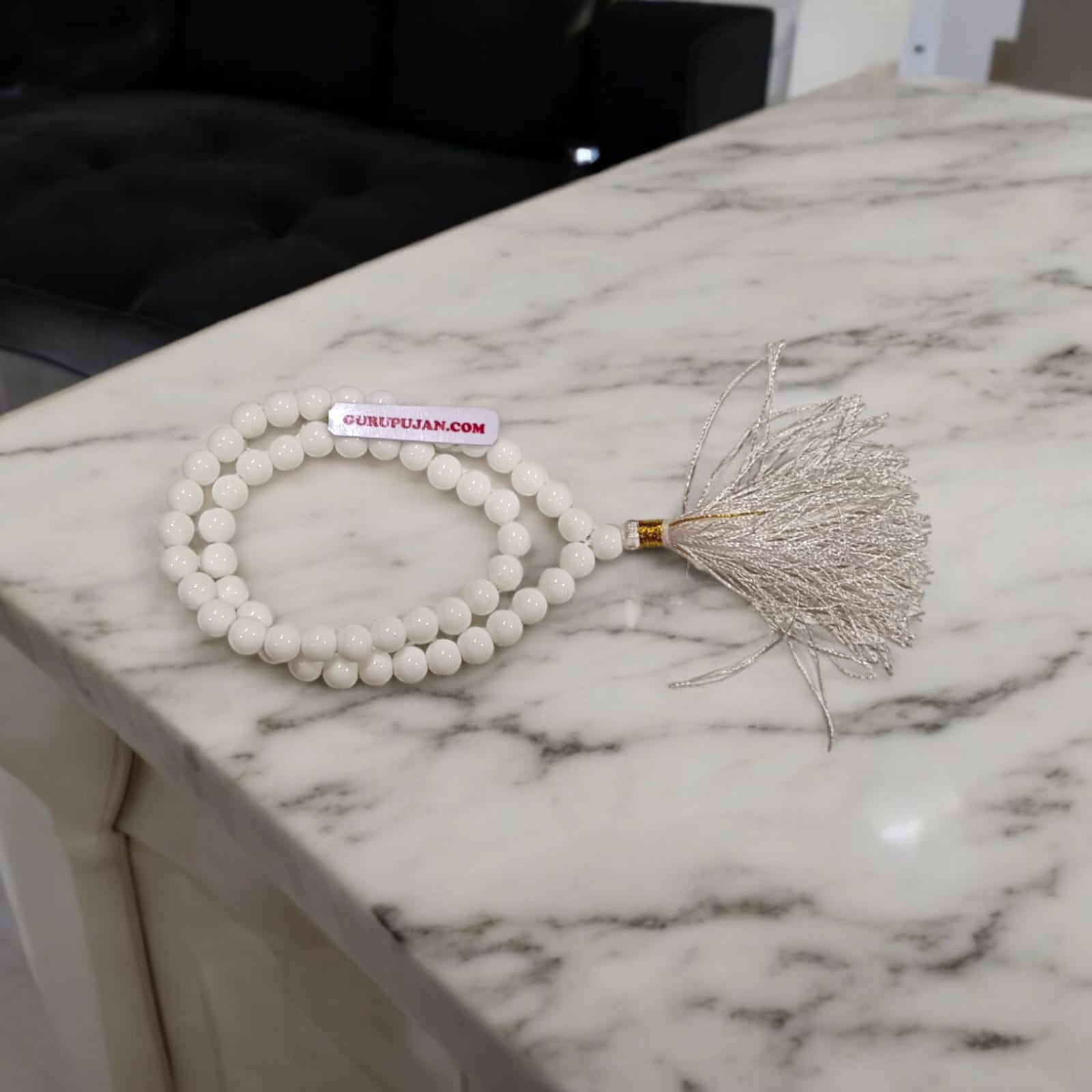 White Agate Mala 54+1 beads, also called Safed Hakik ki Mala, featuring 8MM beads, lab certified, ideal for jaap, meditation, and daily wear.