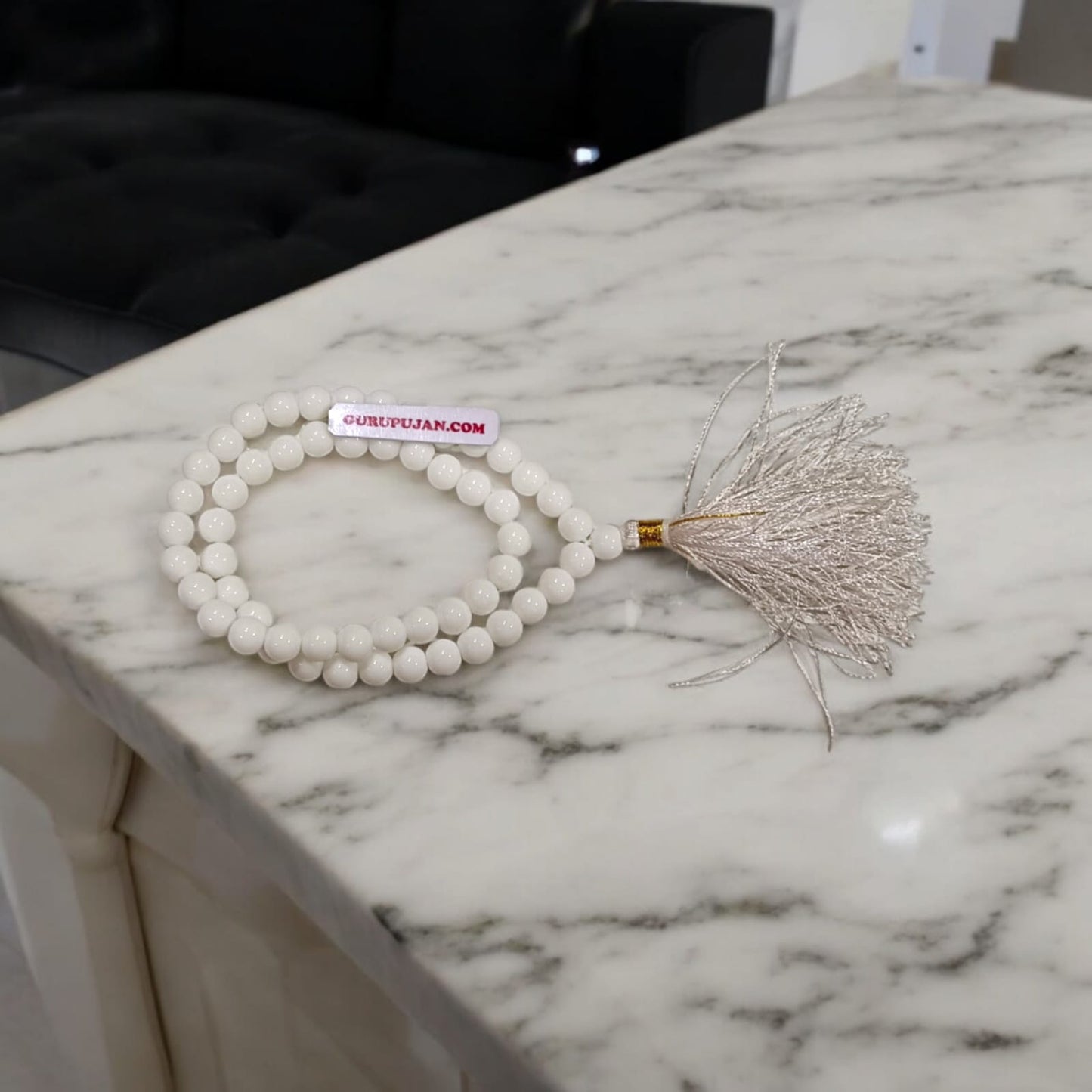 White Agate Mala 54+1 beads, also called Safed Hakik ki Mala, featuring 8MM beads, lab certified, ideal for jaap, meditation, and daily wear.