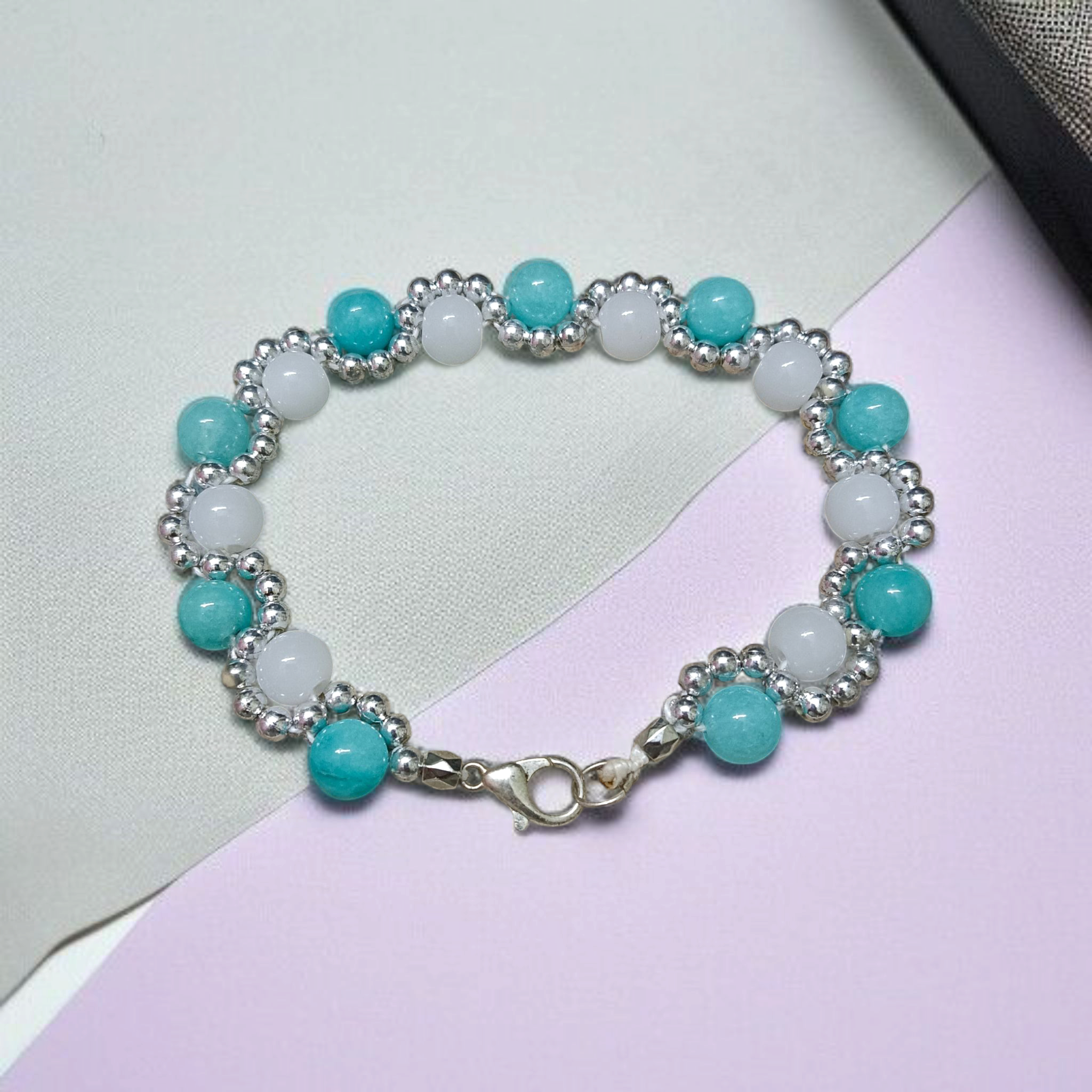 White Agate and Blue Chalcedony Bracelet | Lab Certified Genuine White Agate and Coconut Chalcedony Bracelet