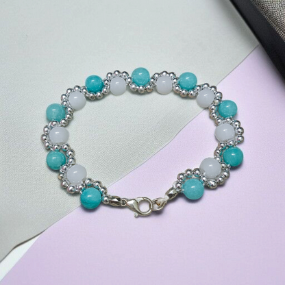 White Agate and Blue Chalcedony Bracelet | Lab Certified Genuine White Agate and Coconut Chalcedony Bracelet