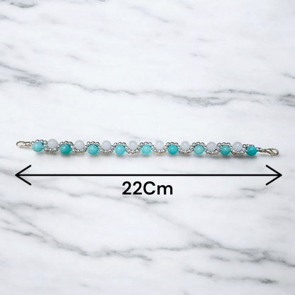 White Agate and Blue Chalcedony Bracelet | Lab Certified Genuine White Agate and Coconut Chalcedony Bracelet