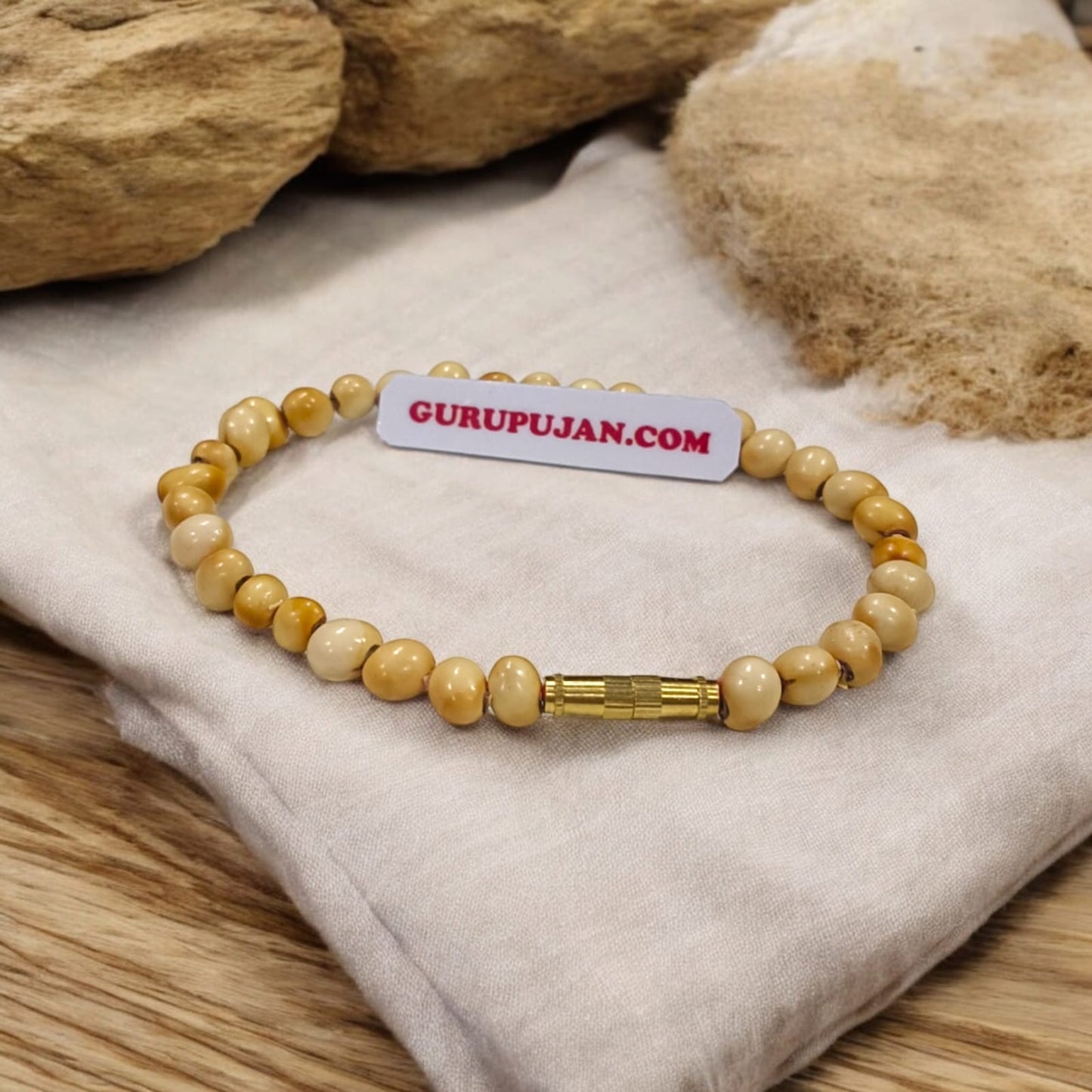 White Gunja Bracelet made from natural white Ratti beads with a secure screw lock design, Lab Certified for authenticity.