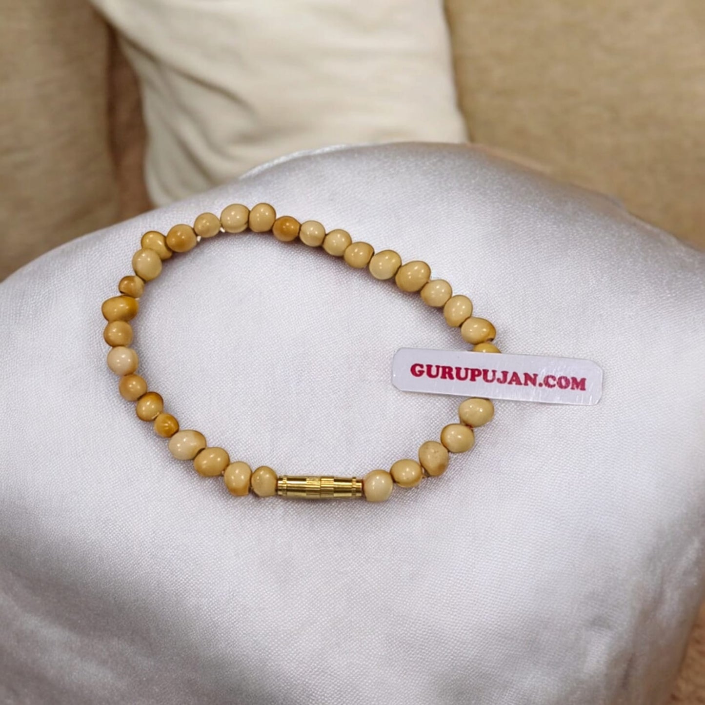 White Gunja Bracelet made from natural white Ratti beads with a secure screw lock design, Lab Certified for authenticity.