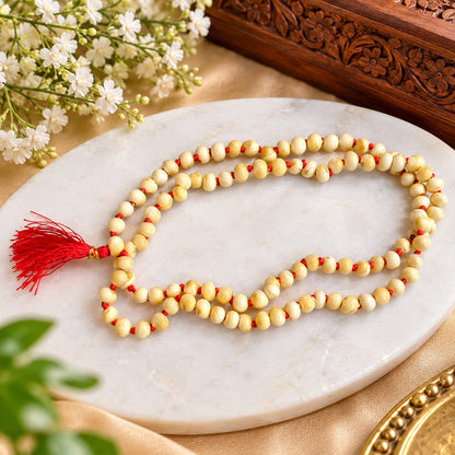 White Gunja Mala and Bracelet Combo Lab Certified for Spiritual Puja Rituals and Meditation