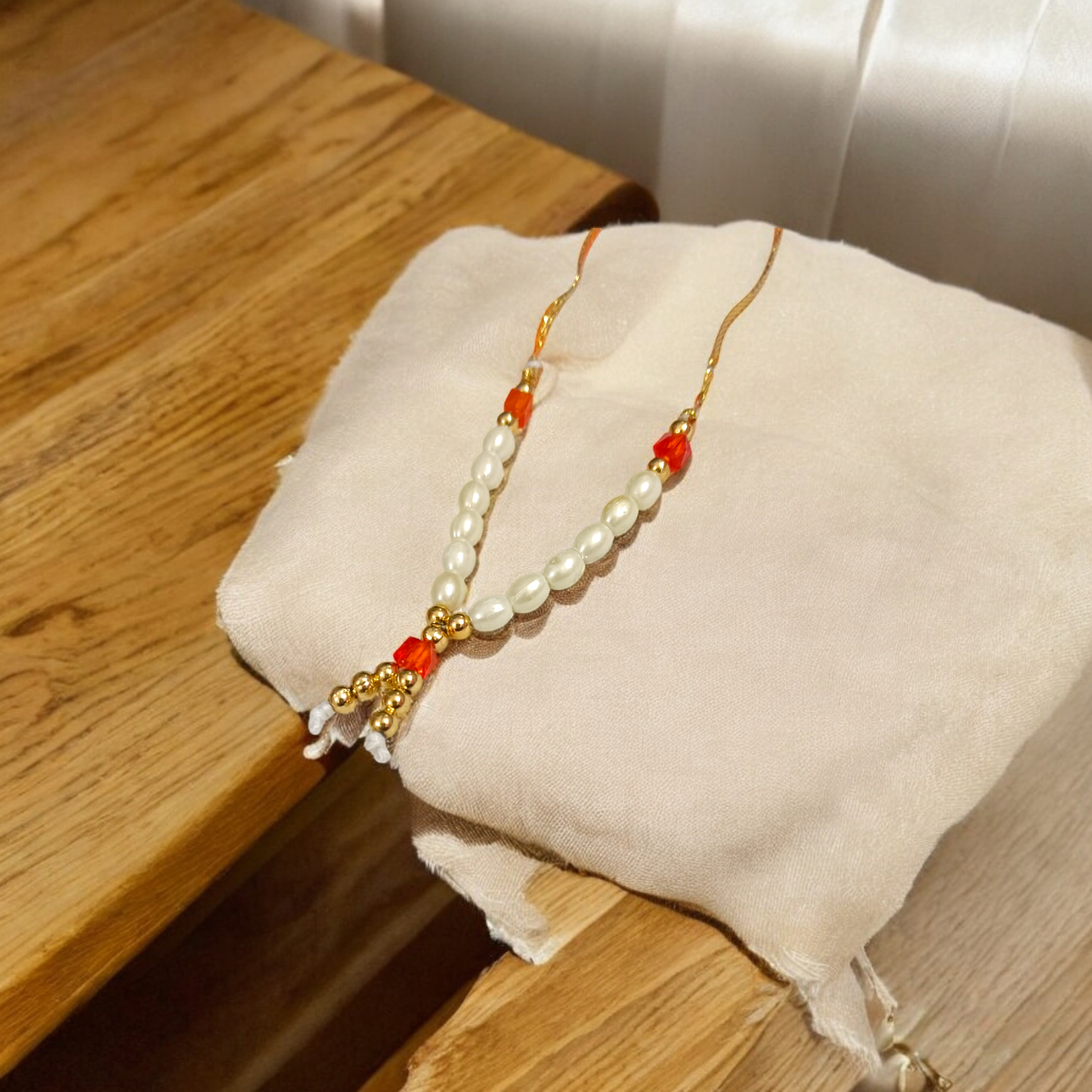 White Moti Mala for Laddu Gopal, Small Beads Garland for deity decoration, spiritual accessory.