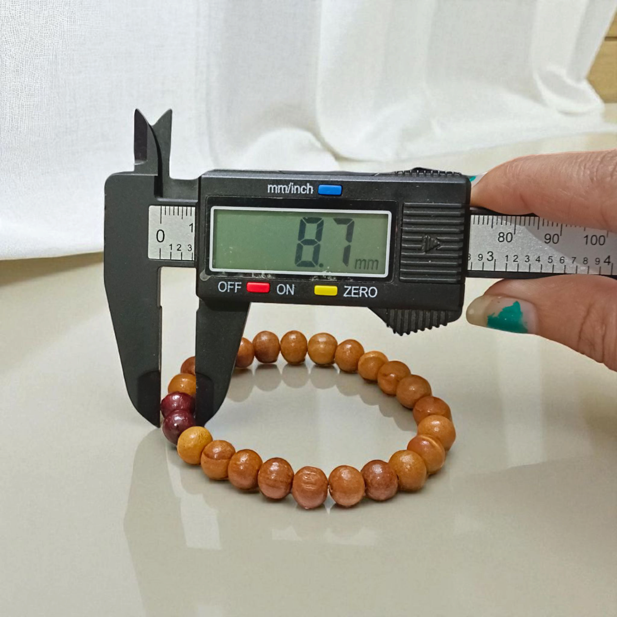 White and Red Sandalwood Beads Bracelet, 8mm Beads on Stretchable Thread, Lab Certified Spiritual Bracelet