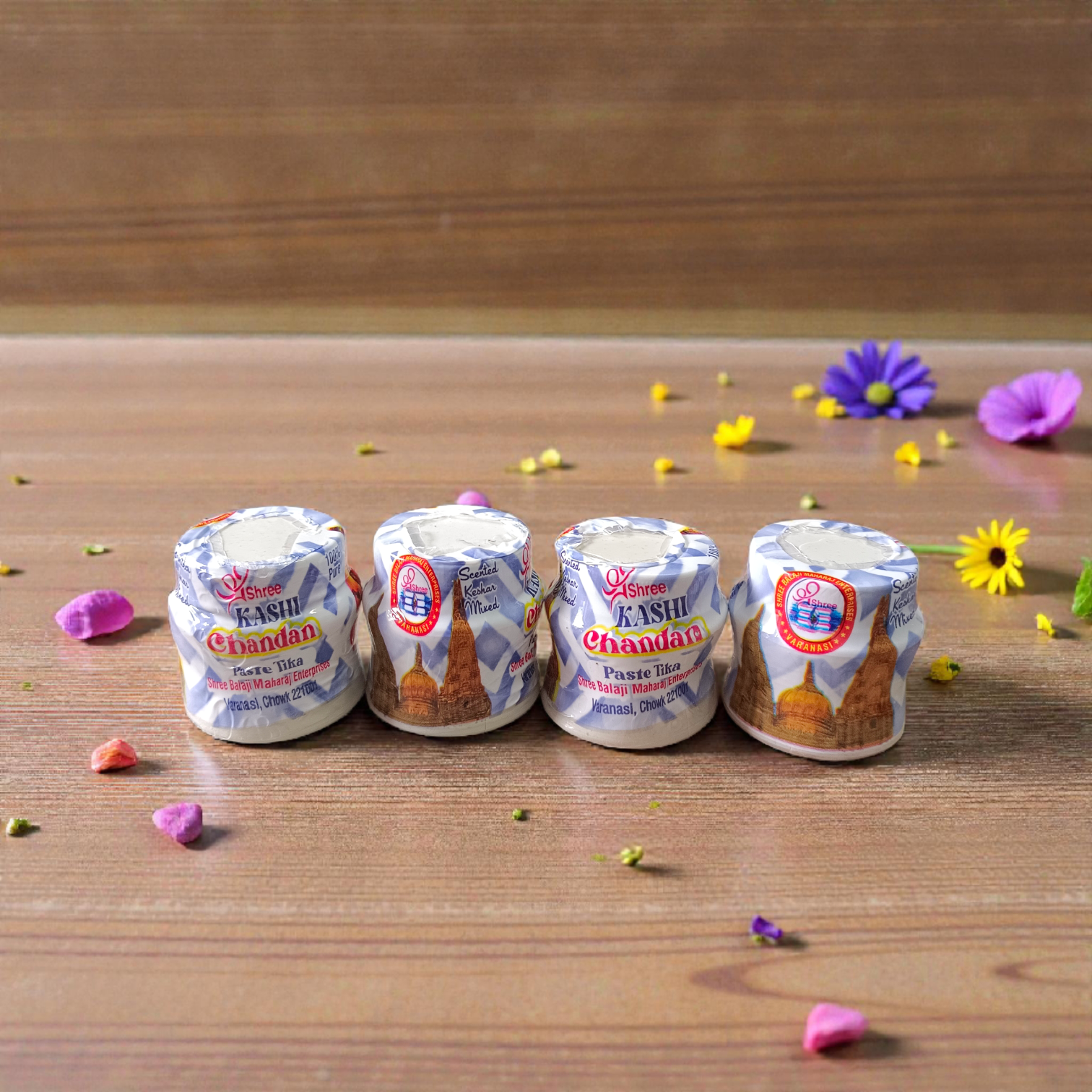 White chandan paste tika container used for tilak and religious rituals