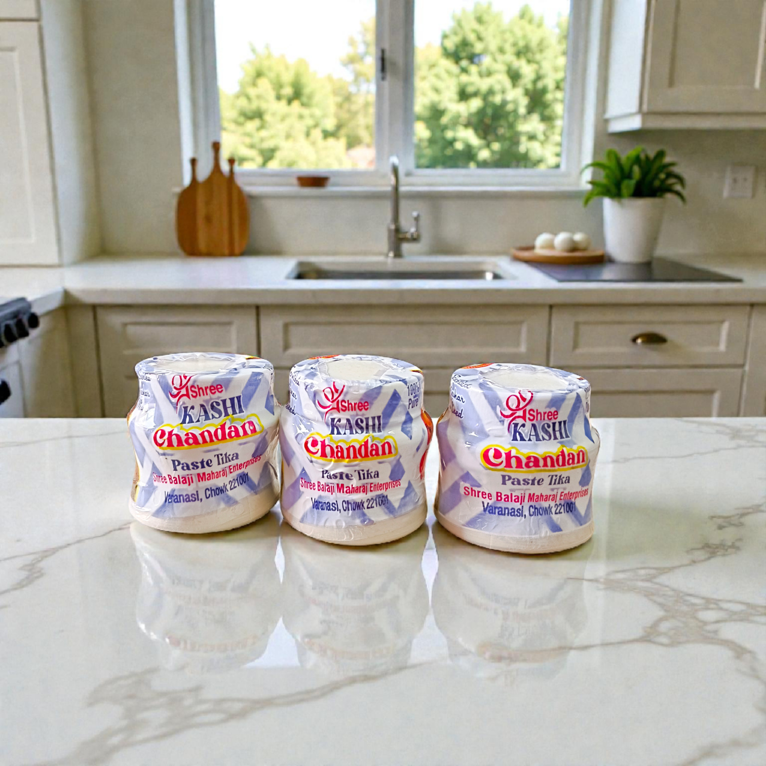 White chandan paste tika container used for tilak and religious rituals
