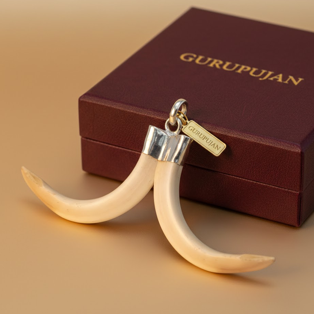 Shukar Dant Silver Cap Pendant | Wild Boar Teeth for Protection & Attraction