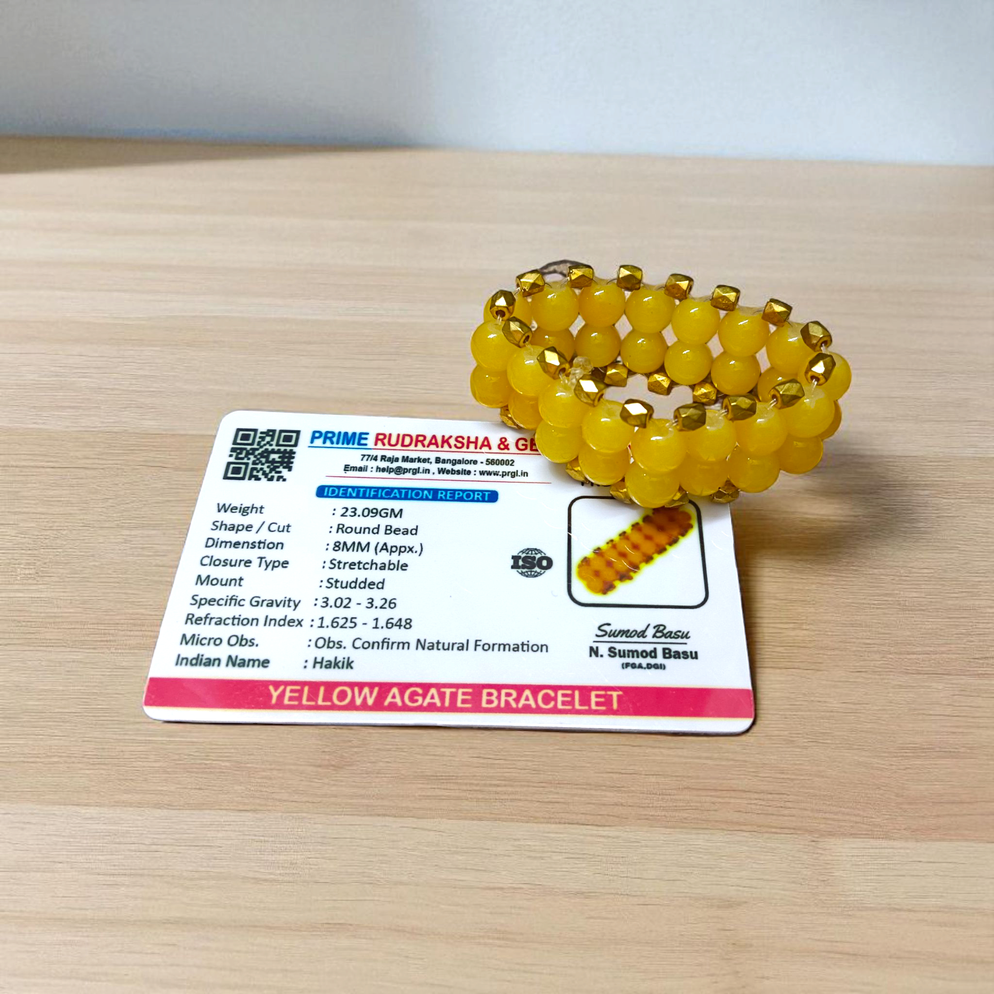 Yellow Agate Bracelet | 8mm Beads Stretchable Bracelet | Lab Certified