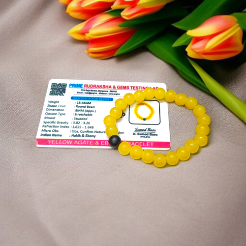 Yellow Agate & Ebony Bracelet – Hakik Stone Stretchable Bracelet Lab Certified