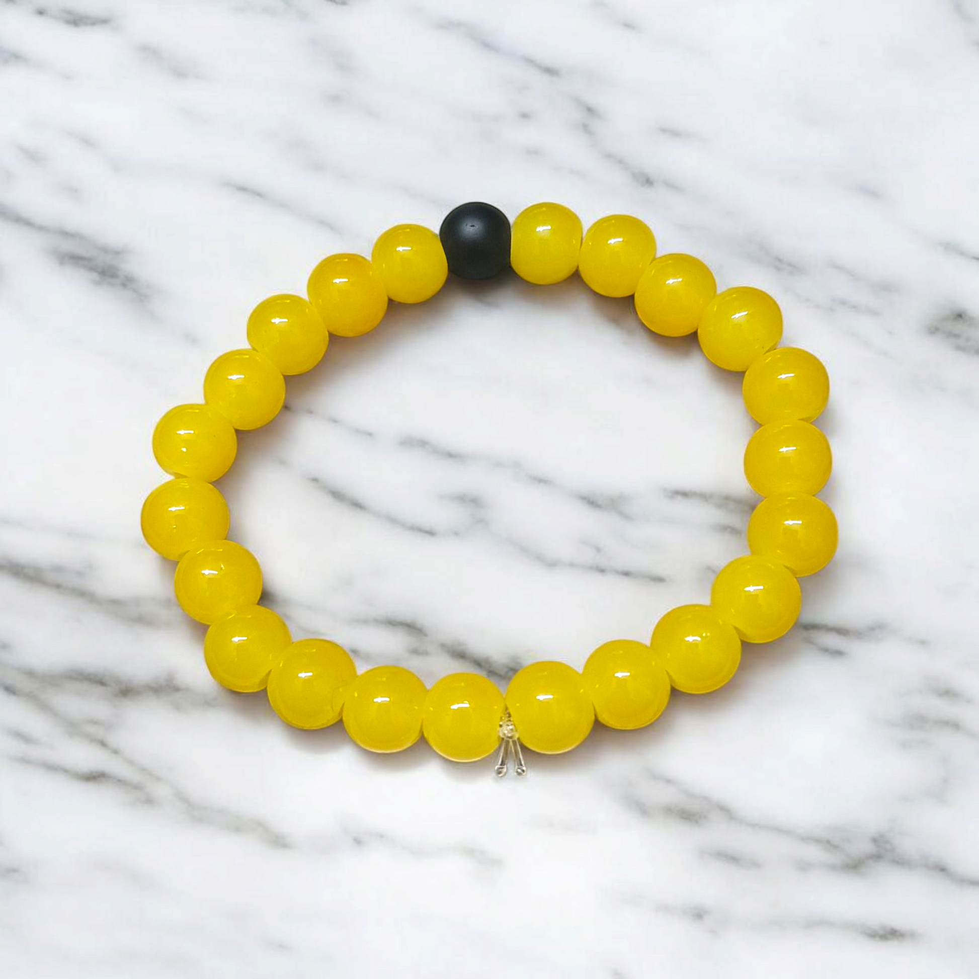 Yellow Agate (Hakik) & Ebony Wood Bracelet with 8mm Natural Beads – Stretchable & Lab Certified Spiritual Healing Jewelry