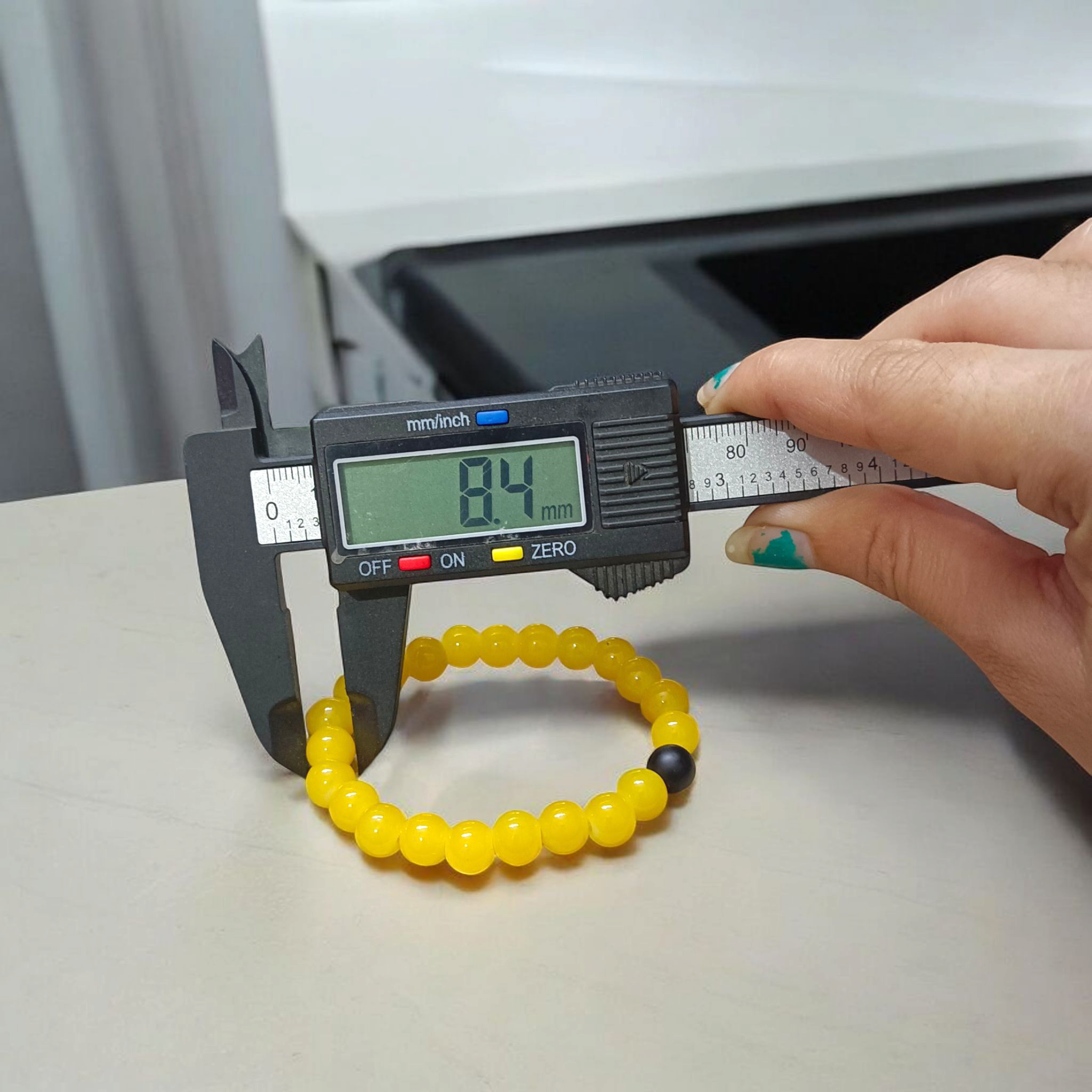 Yellow Agate (Hakik) & Ebony Wood Bracelet with 8mm Natural Beads – Stretchable & Lab Certified Spiritual Healing Jewelry