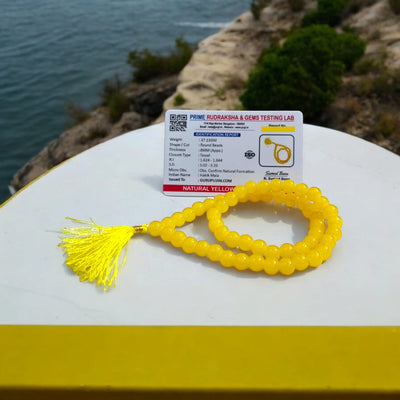 Natural Yellow Agate Hakik Mala 54+1 Beads Jaap & Wear Lab Certified