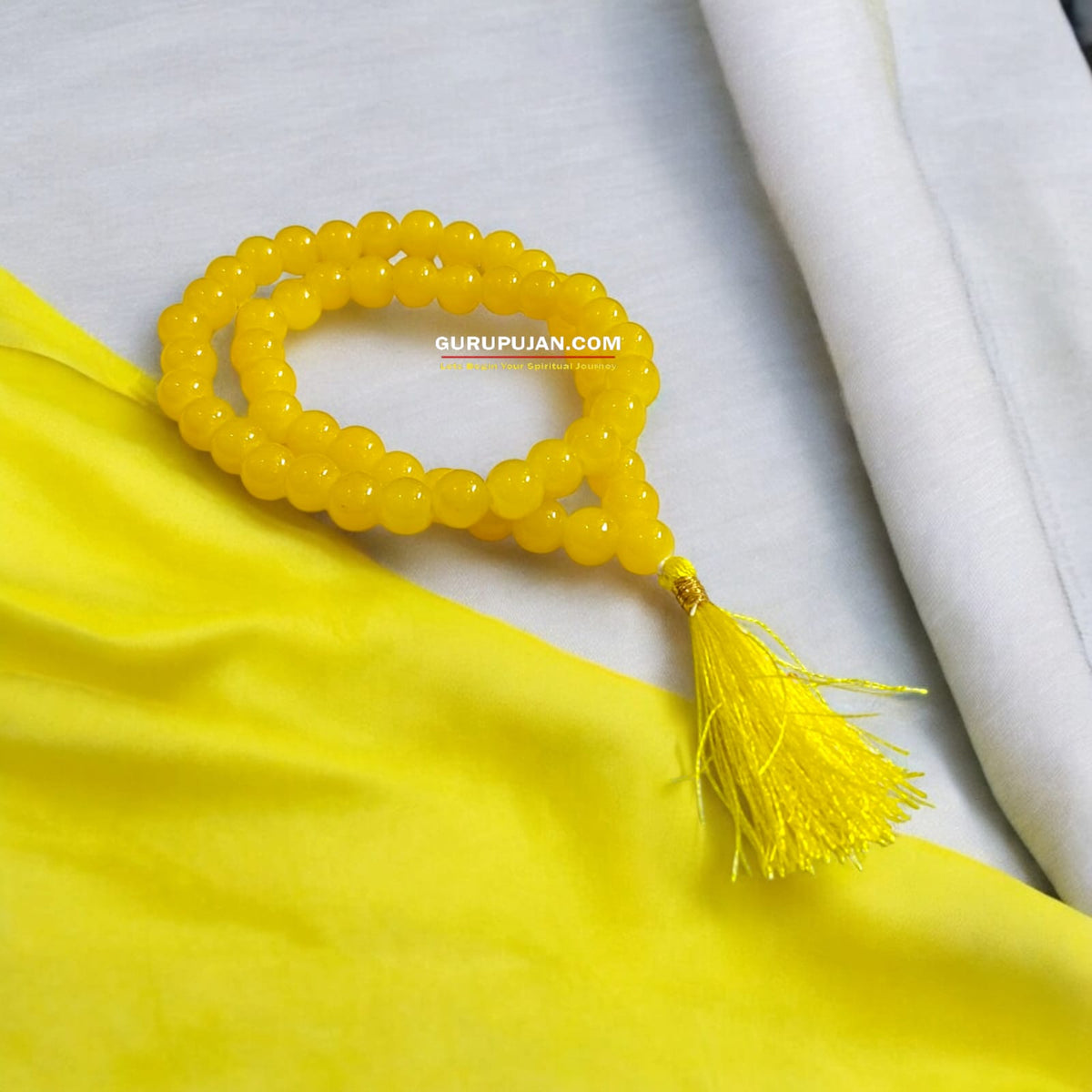Yellow Agate Mala 54+1 beads, also called Peeli Hakik ki Mala, featuring 8MM beads, lab certified, ideal for jaap, meditation, and daily wear.