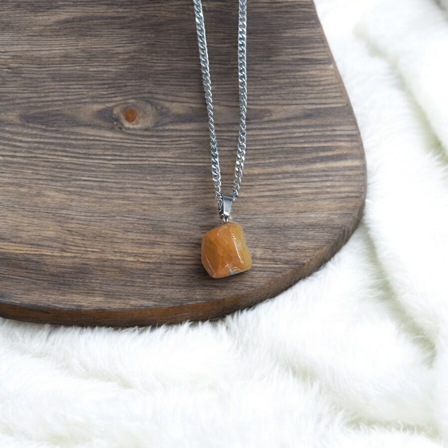 Yellow Aventurine Pendent with Chain - Lab Certified Spiritual Gemstone for Daily Wear by Men & Women