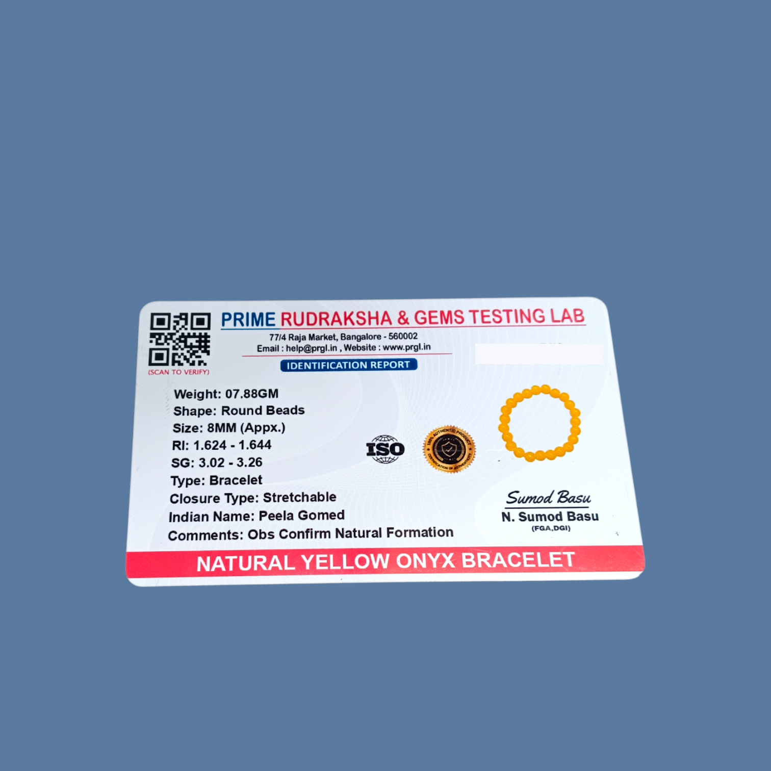 Yellow ONYX Bracelet with Certificate - A premium-quality Yellow Onyx bracelet designed to promote physical strength, emotional stability, and mental clarity