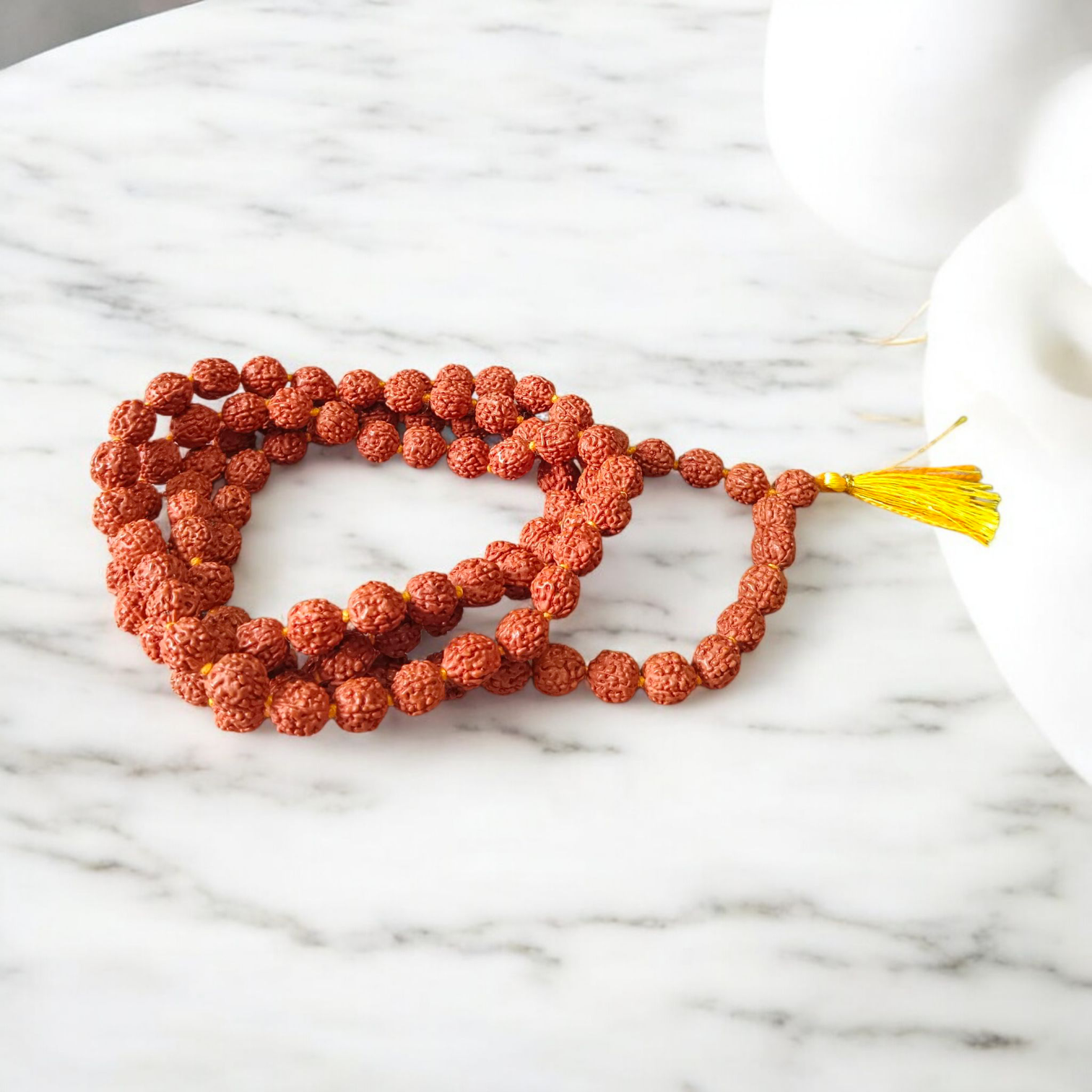 mage showing a Combo of 4 Jaap Malas (Rudraksha, Sphatik, Red &amp; White Chandan) placed neatly with 108+1 beads in each, ideal for meditation and chanting