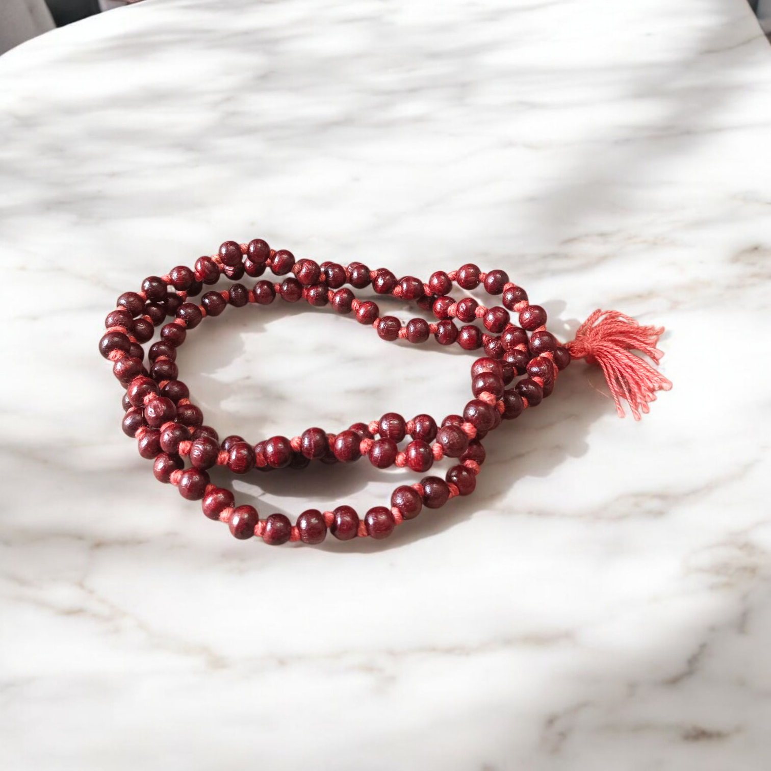mage showing a Combo of 4 Jaap Malas (Rudraksha, Sphatik, Red &amp; White Chandan) placed neatly with 108+1 beads in each, ideal for meditation and chanting